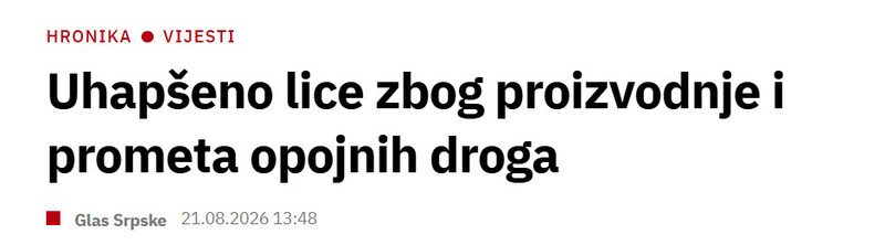 Bosnia-and-Herzegovina-avmp/Uhapseno-lice-zbog-proizvodnje-i-prometa-opojnih-droga