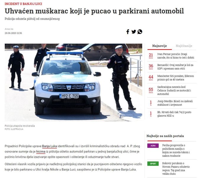 Bosnia-and-Herzegovina-avmp/Uhvacen-muskarac-koji-je-pucao-u-parkirani-automobil
