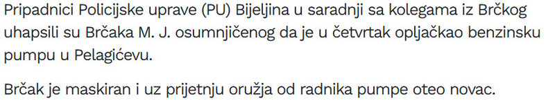 Bosnia-and-Herzegovina-avmp/Uhvacen-razbojnik-u-bh.-opcini-Maskiran-i-uz-prijetnju-oruzja-oteo-novac-radniku-benzinske-pumpe