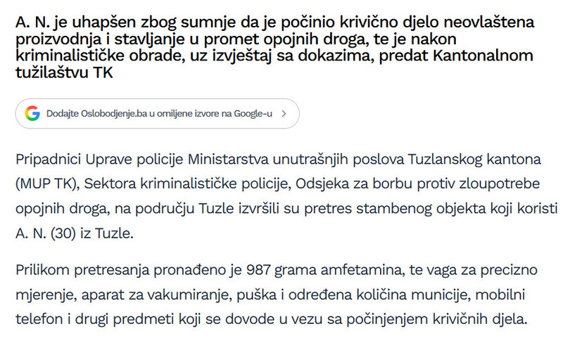 Bosnia-and-Herzegovina-avmp/Uhvacen-tuzlanski-diler-pronadena-gomila-amfetamina-puska-i-municija