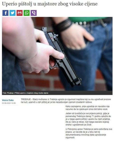 Bosnia-and-Herzegovina-avmp/Uperio-pistolj-u-majstore-zbog-visoke-cijene