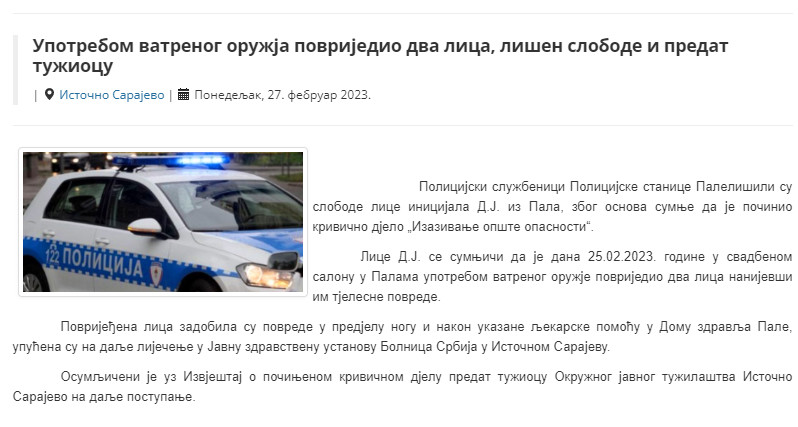 Bosnia-and-Herzegovina-avmp/Upotrebom-vatrenog-oruzja-povredio-dva-lica