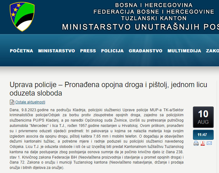 Bosnia-and-Herzegovina-avmp/Uprava-policije--Pronadena-opojna-droga-i-pistolj-jednom-licu
