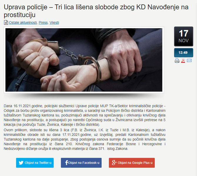 Bosnia-and-Herzegovina-avmp/Uprava-policije--Tri-lica-lisena-slobode-zbog-KD-Navodenje-na-