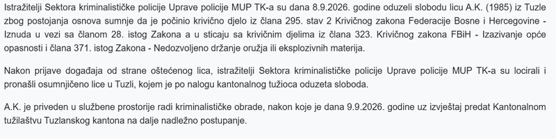 Bosnia-and-Herzegovina-avmp/Uprava-policije-MUP-TK---A.K.-iz-Tuzle-oduzeta-sloboda-predat-Tuzilastvu_1