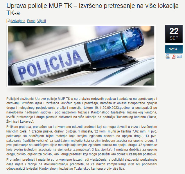 Bosnia-and-Herzegovina-avmp/Uprava-policije-MUP-TK--Izvrseno-pretresanje-na-vise-lokacija-TK-a