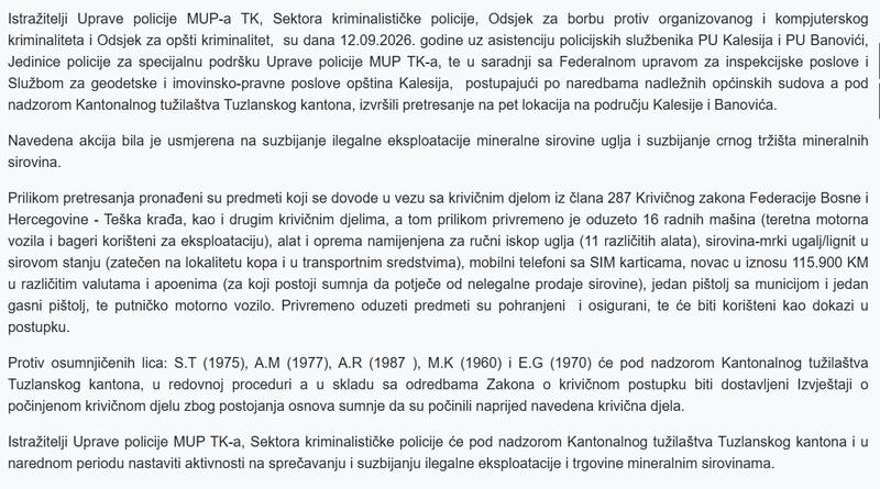 Bosnia-and-Herzegovina-avmp/Uprava-policije-MUP-TK-a---u-akciji-na-suzbijanju-ilegalne-eksploatacije-uglja-oduzete-radne-masine-novac-i-drugi-predmeti_1