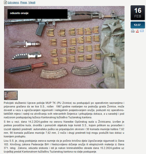 Bosnia-and-Herzegovina-avmp/Uprava-policije_PU-Zivinice--U-pretresu-ponadeno-oruzje-jedno