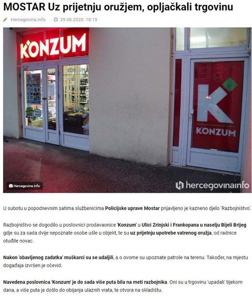 Bosnia-and-Herzegovina-avmp/Uz-prijetnju-oruzjem-opljackali-trgovinu
