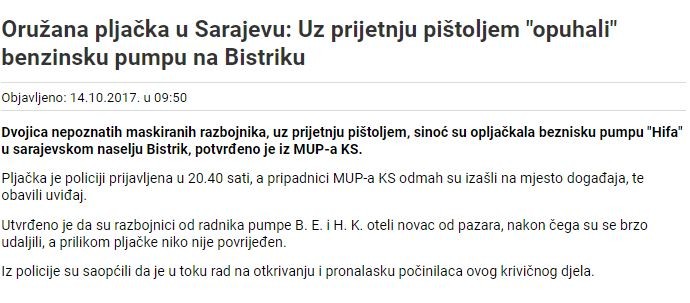 Bosnia-and-Herzegovina-avmp/Uz-prijetnju-pistoljem-opuhali-benzinsku-pumpu-na-Bistriku