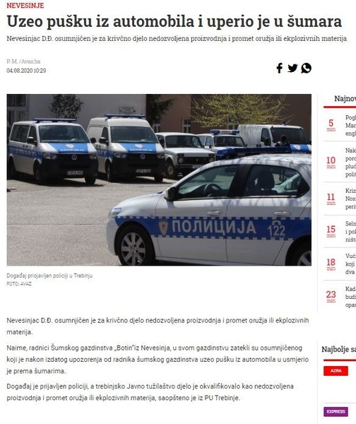 Bosnia-and-Herzegovina-avmp/Uzeo-pusku-iz-automobila-i-uperio-je-u-sumara