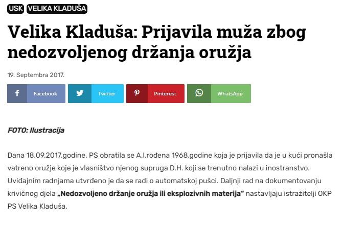 Bosnia-and-Herzegovina-avmp/Velika-Kladusa_-Prijavila-muza-zbog-nedozvoljenog-drzanja-oruz