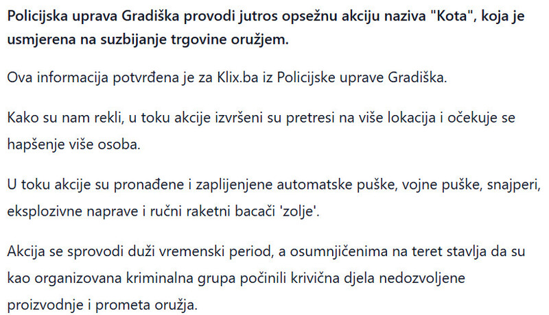 Bosnia-and-Herzegovina-avmp/Velika-policijska-akcija-u-Gradisci-Pronadene-puske-snajperi-i-zolje-ocekuju-se-hapsenja