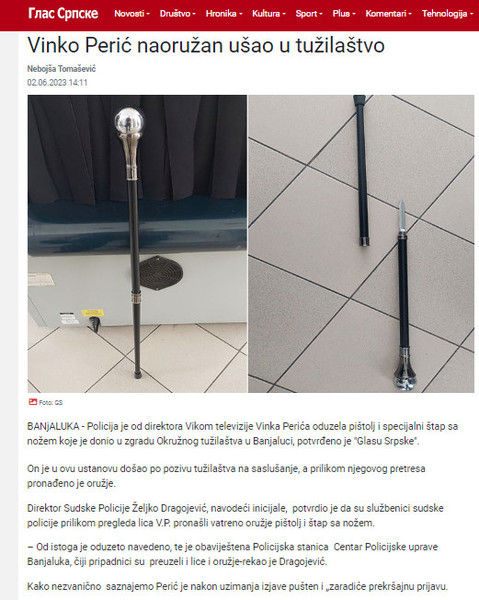 Bosnia-and-Herzegovina-avmp/Vinko-Peric-naoruzan-usao-u-tuzilastvo---Glas-Srpske