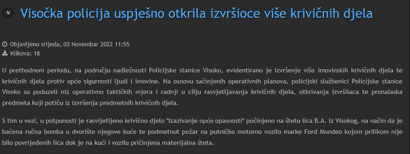 Bosnia-and-Herzegovina-avmp/Visocka-policija-uspjesno-otkrila-izvrsioce-vise-krivicnih-del_1