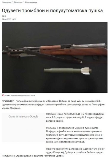 Bosnia-and-Herzegovina-avmp/Weapon-seizure-Kozarska-Dubica
