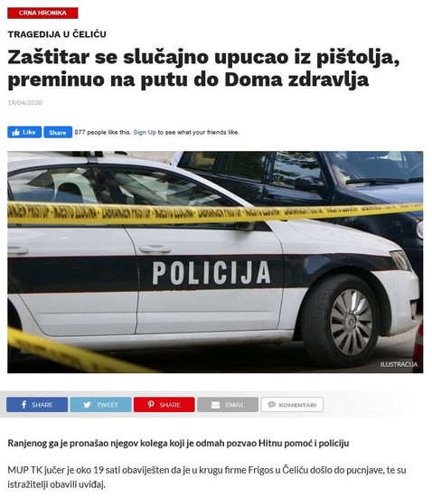 Bosnia-and-Herzegovina-avmp/Zastitar-slucajno-pucao-u-sebe
