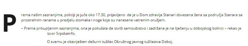 Bosnia-and-Herzegovina-avmp/Zena-pokusala-samoubistvo-pucala-sebi-u-stomak