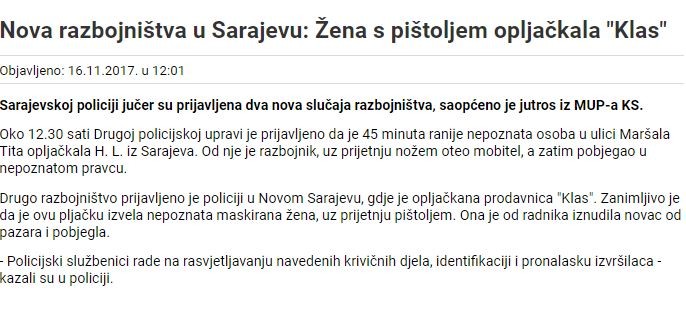 Bosnia-and-Herzegovina-avmp/Zena-s-pistoljem-opljackala-Klas