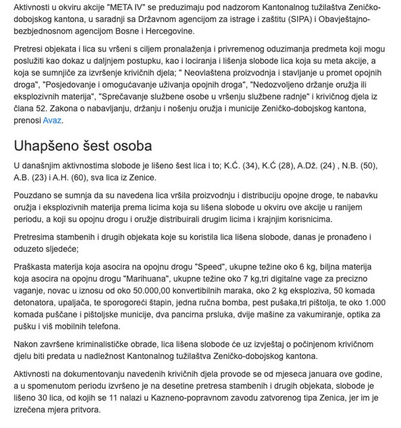 Bosnia-and-Herzegovina-avmp/Zenicka-policija-uhapsila-sest-osoba-zaplijenjeno-13-kilograma_1