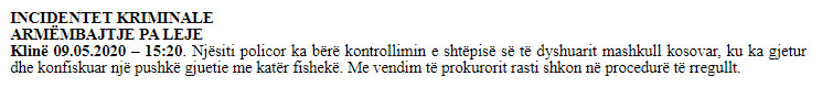 Kosovo-avmp/Klina-weapon-seizure