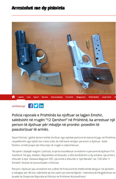 Kosovo-avmp/arrestohet-me-dy-pistoleta-nje-54-vjecar