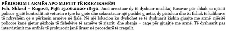 Kosovo-avmp/peje-weapon-seizure