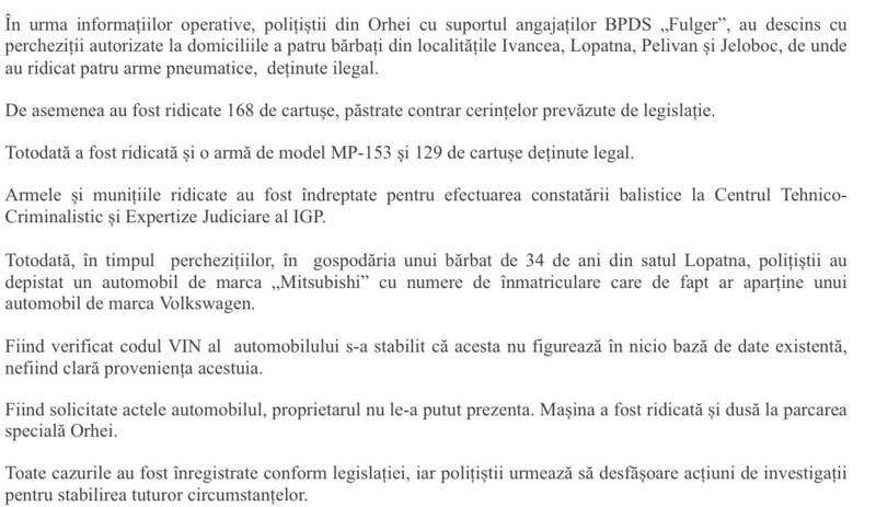 Moldova-avmp/Arme-deinute-ilegal-depistate-la-Orhei