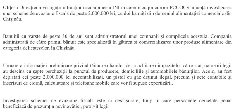 Moldova-avmp/Evaziune-fiscal-de-peste-2-milioane-de-lei-investigat-de-poliiti