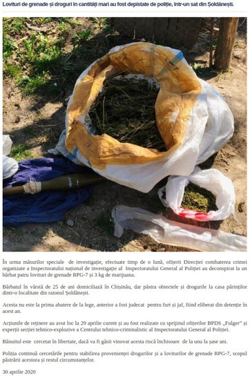 Moldova-avmp/Lovituri-de-grenade-i-droguri-n-cantiti-mari-au-fost-depistate-de-poliie-ntr-