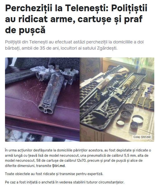 Moldova-avmp/Percheziii-la-Teleneti-Poliitii-au-ridicat-arme-cartue-i-praf-de-puc