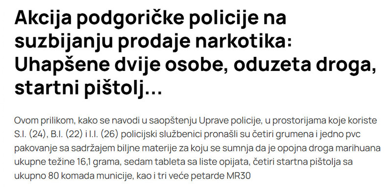 Montenegro-avmp/Akcija-podgoricke-policije-na-suzbijanju-prodaje-narkotika_-Uhapsene-dvije