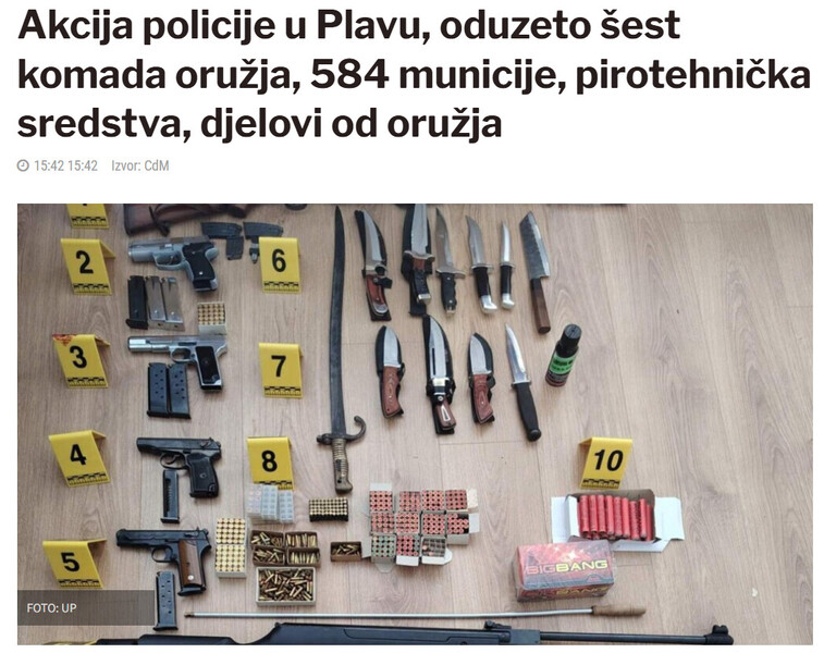 Montenegro-avmp/Akcija-policije-u-Plavu-oduzeto-sest-komada-oruzja-584-municije-pirotehnicka-sredstva-djelovi-od-oruzja_1