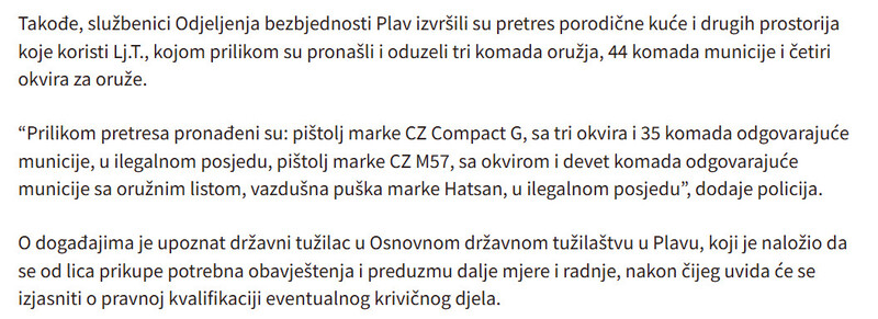 Montenegro-avmp/Akcija-policije-u-Plavu-oduzeto-sest-komada-oruzja-584-municije-pirotehnicka-sredstva-djelovi-od-oruzja_2