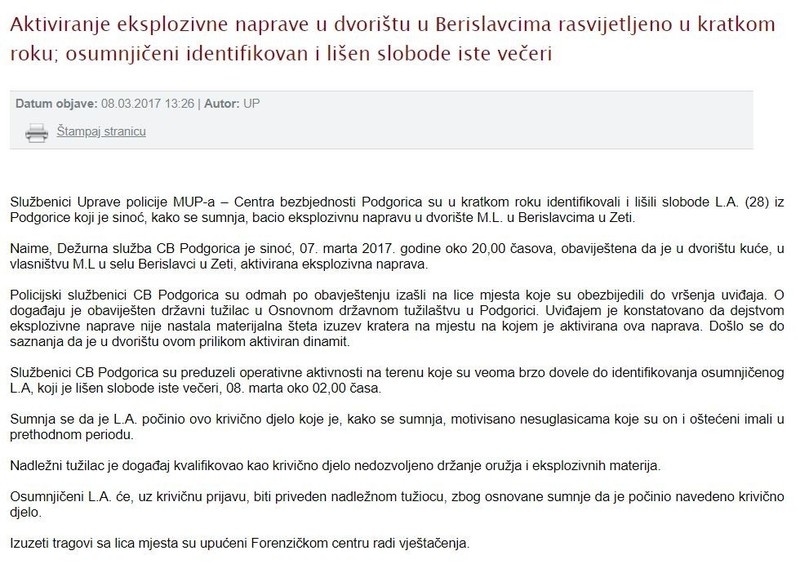 Montenegro-avmp/Aktiviranje-eksplozivne-naprave-u-dvoristu-u-Berislavcima-rasvijetljeno-u-