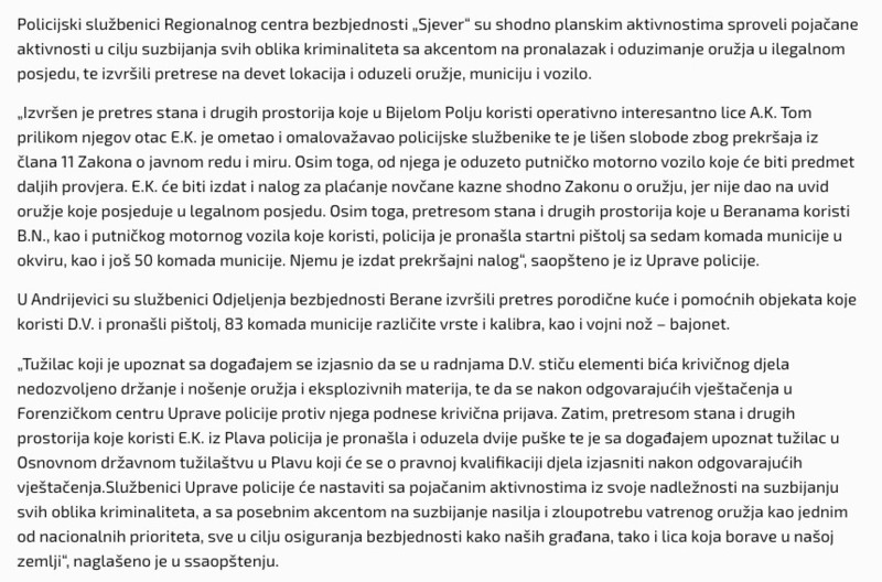 Montenegro-avmp/Aktivnosti-policije-na-sjeveru_-Oduzeli-oruzje-municiju-i-jedno-vozilo---R_2