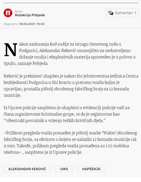 Montenegro-avmp/Aleksandar-Kekovic-sproveden-u-UIKS