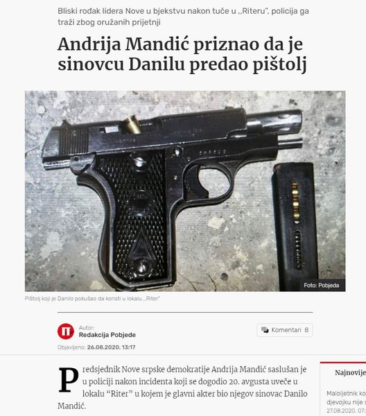 Montenegro-avmp/Andrija-Mandic-priznao-da-je-sinovcu-Danilu-predao-pistolj
