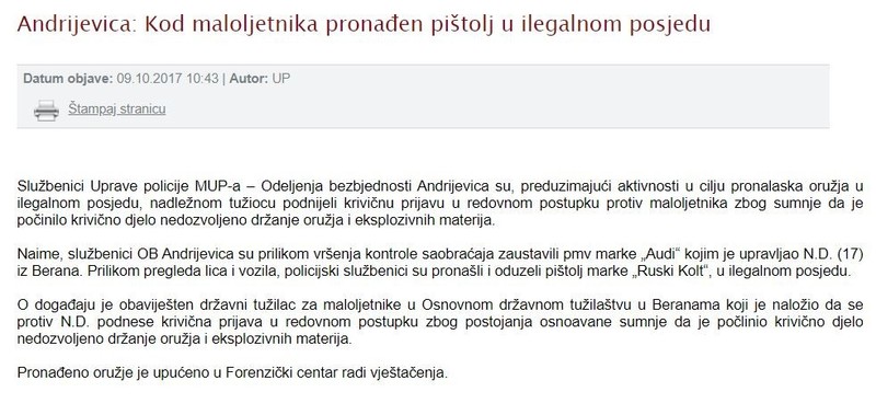 Montenegro-avmp/Andrijevica--Kod-maloljetnika-pronaden-pistolj-u-ilegalnom-posjedu