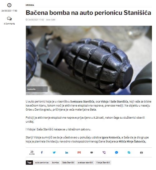 Montenegro-avmp/Bacena-bomba-na-auto-perionicu-Stanisica---CdM