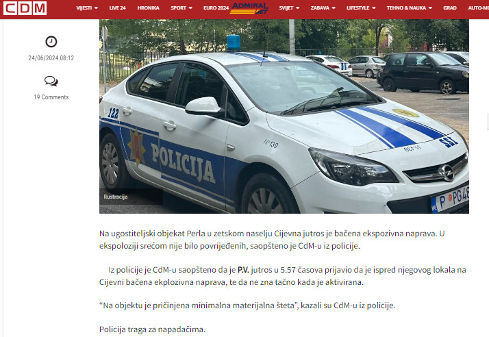 Montenegro-avmp/Bacena-bomba-na-lokal-u-Zeti-nema-povrijedenih-policija-traga-za-napadacim