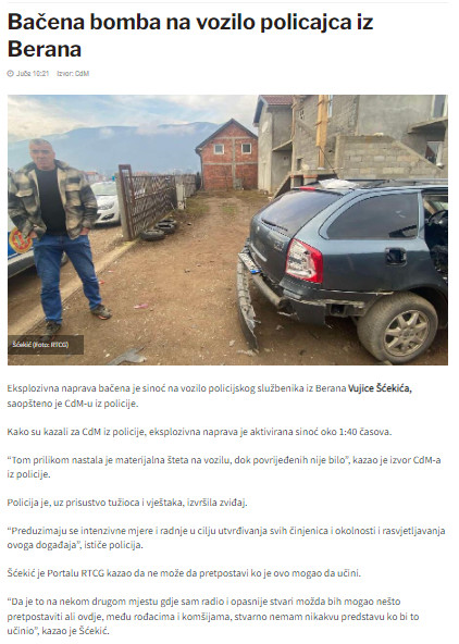 Montenegro-avmp/Bacena-bomba-na-vozilo-policajca-iz-Berana_1