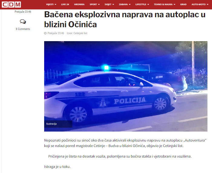 Montenegro-avmp/Bacena-eksplozivna-naprava-na-autoplac-u-blizini-Ocinica---CdM