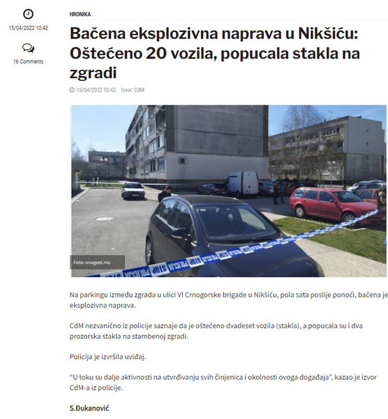 Montenegro-avmp/Bacena-eksplozivna-naprava-u-Niksicu_-Osteceno-20-vozila-popucala-stakla-n