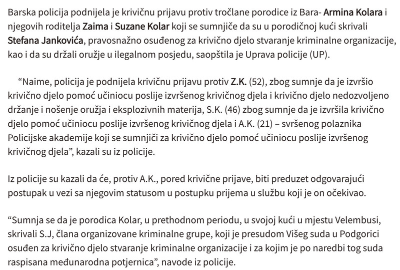 Montenegro-avmp/Bar_-Krivicna-prijava-protiv-troclane-porodice-Kolar-osumnjicene-za-skriva_1