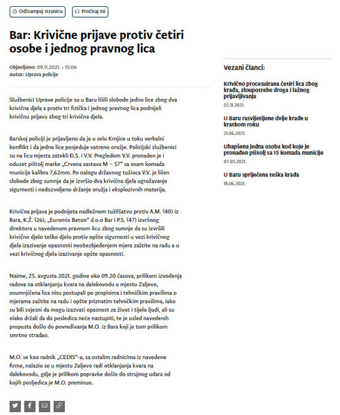 Montenegro-avmp/Bar_-Krivicne-prijave-protiv-cetiri-osobe-i-jednog-pravnog-lica
