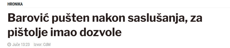 Montenegro-avmp/Barovic-pusten-nakon-saslusanja-za-pistolje-imao-dozvole