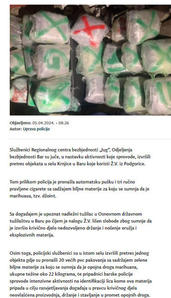 Montenegro-avmp/Barska-policija-oduzela-automatsku-pusku-i-uhapsila-jednu-osobu-pronadeno-