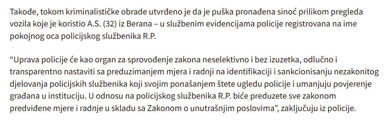 Montenegro-avmp/Berane-Kod-policajca-pronadeno-oruzje-i-municija-u-ilegalnom-posjedu_2