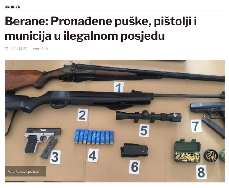 Montenegro-avmp/Berane_-Pronadene-puske-pistolji-i-municija-u-ilegalnom-posjedu---CdM